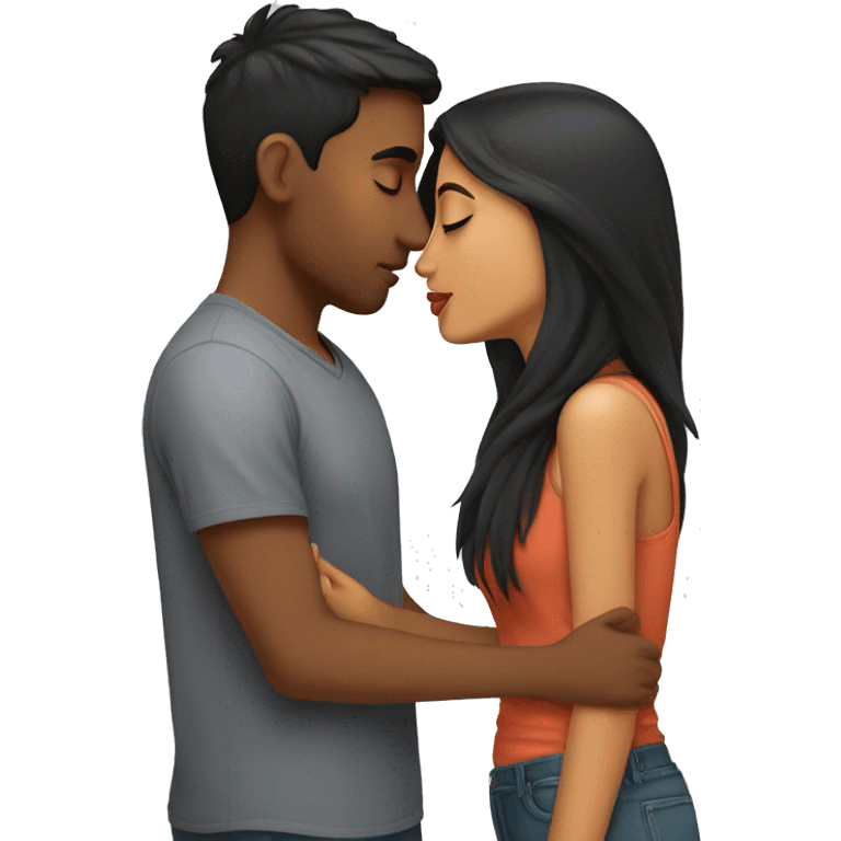 short Indian girlfriend kissing her white boyfriend emoji