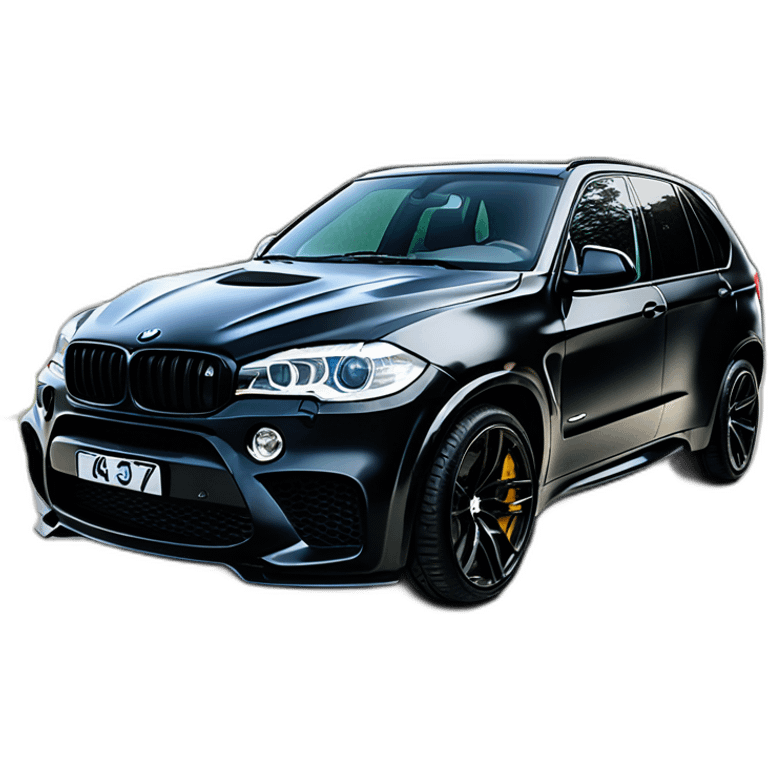 BMW X5M black, number plate JK-777 emoji