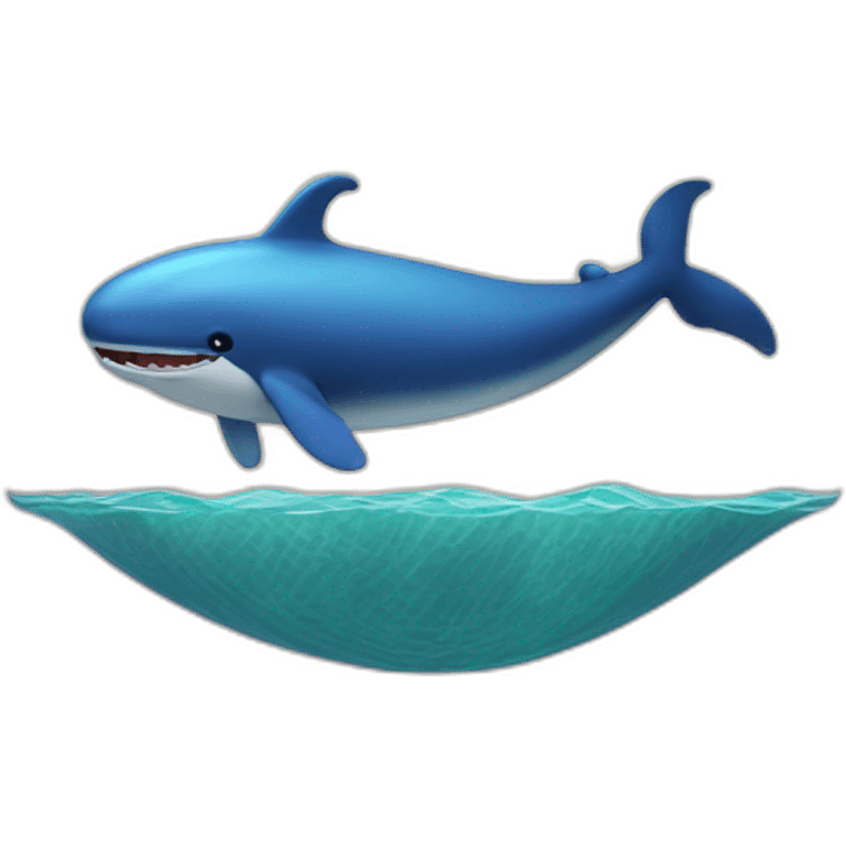 Une baleine dans un filet avec une sirène emoji