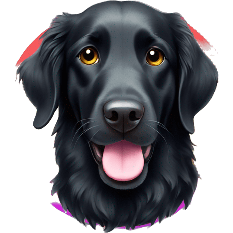 Black Flat coated retriever with rainbow bandana emoji