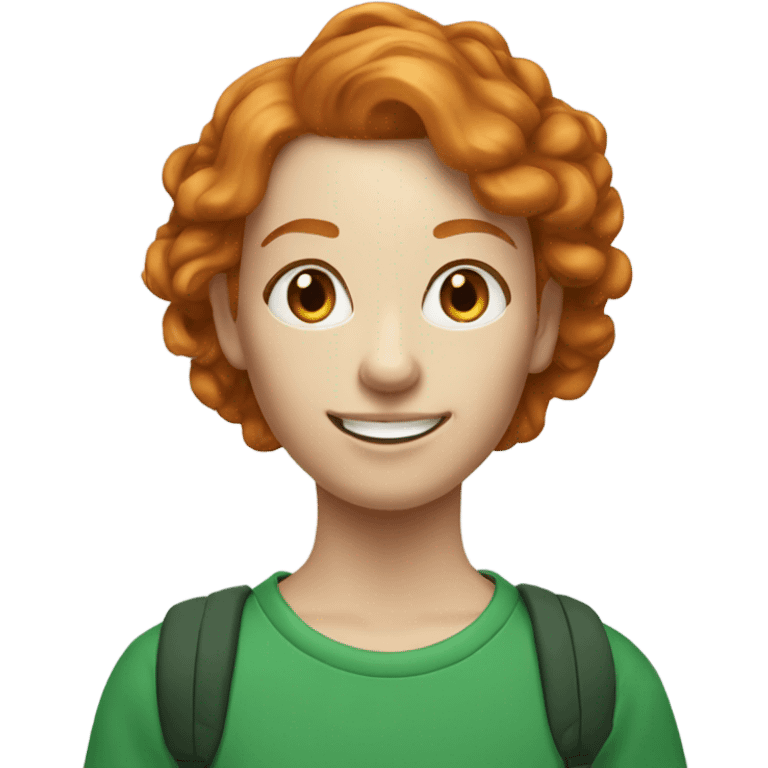 Smiling Ginger 34 years old female with long pixie hair cut in green sweatshort  emoji