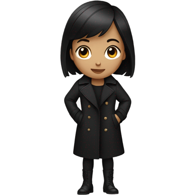 A girl with short black hair , wearing a black trench coat emoji