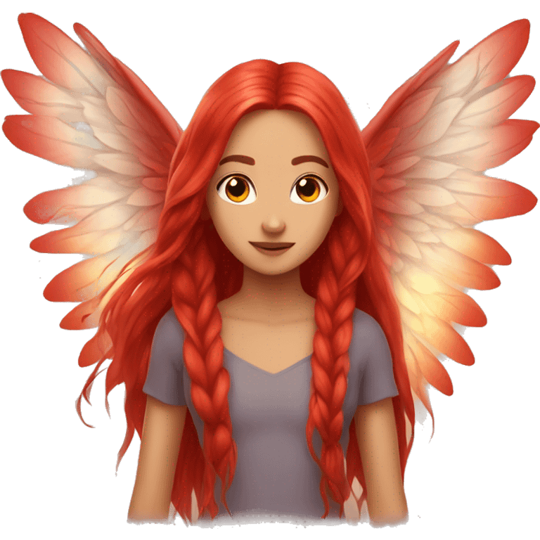 big wings, fire, Beautiful, fairy, red, long hair emoji