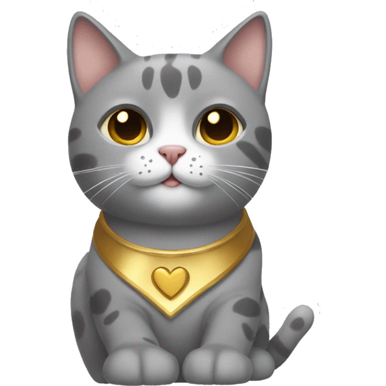 grey cat with spots with golden heart collar emoji