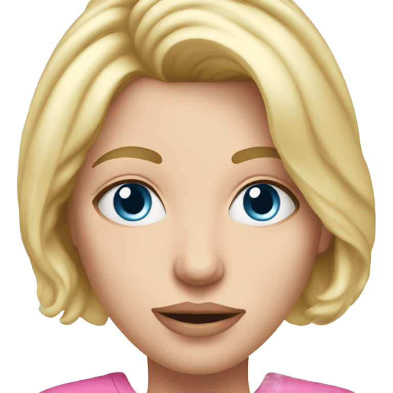 blue eyed blonde mom with fever, realistic pink emoji