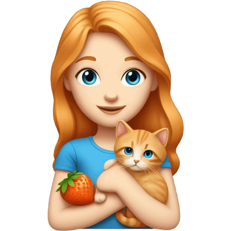 Strawberry blonde girl with blue eyes holding an orange cat emoji