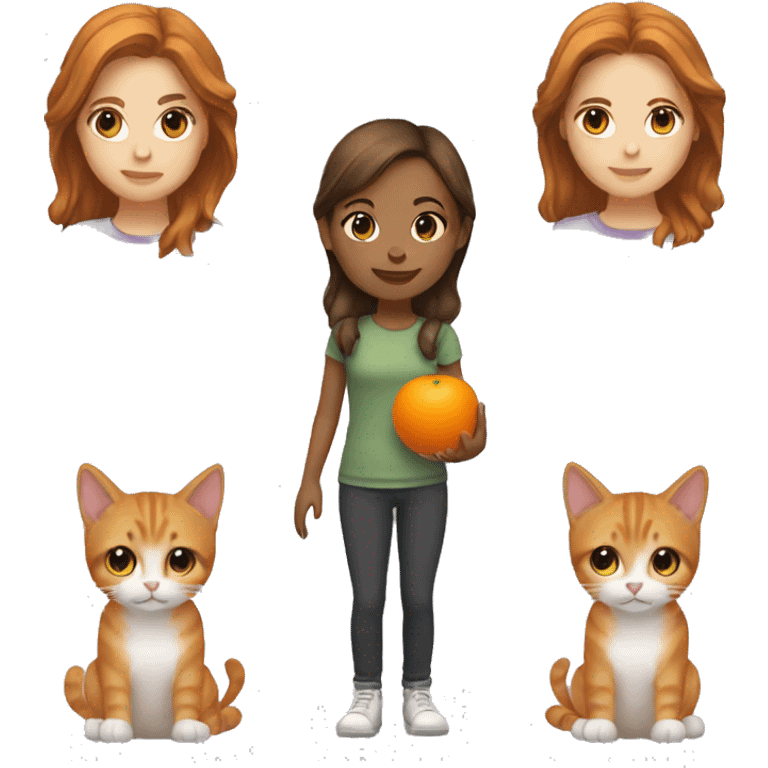 Girl with brown hair holding an orange tabby emoji