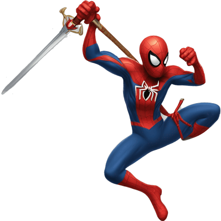 Spider-man with a sword in a slicing pose emoji