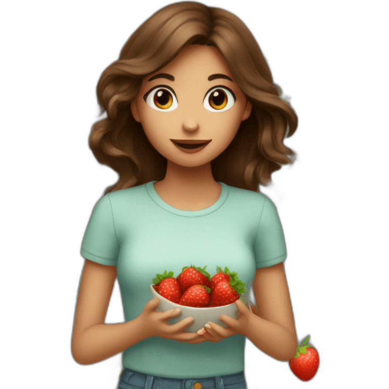 Brown hair girl eating strawberries emoji