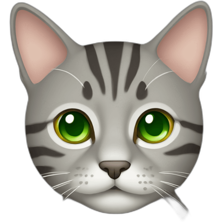 tabby cat grey with green eyes in minimal cartoon style emoji