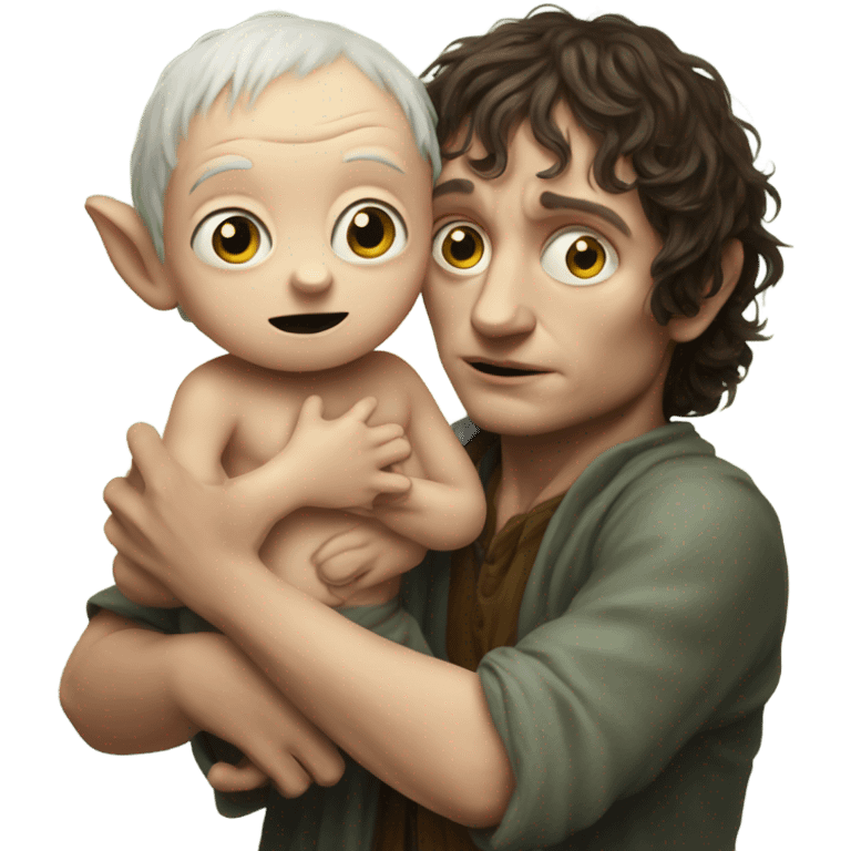 Frodo holding a baby gollum emoji