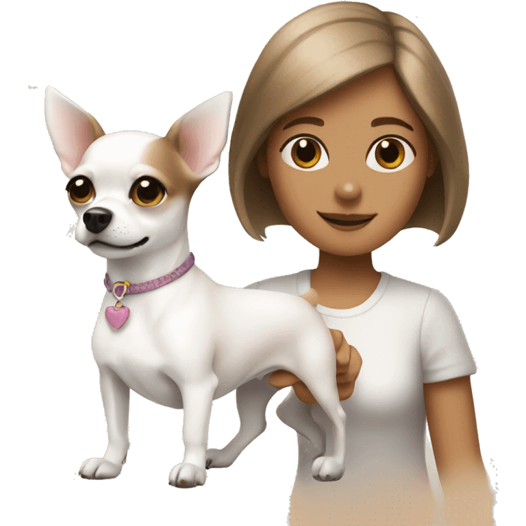 A white chihuahua dog and a girl with brown hair emoji