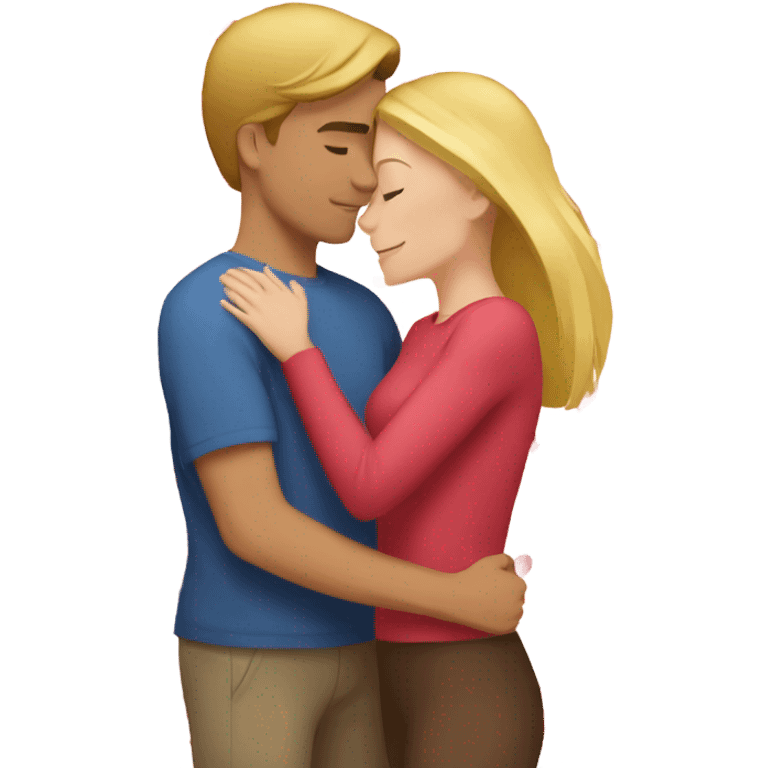 Blonde wife  and brown hair husband hugging with hearts around them  emoji