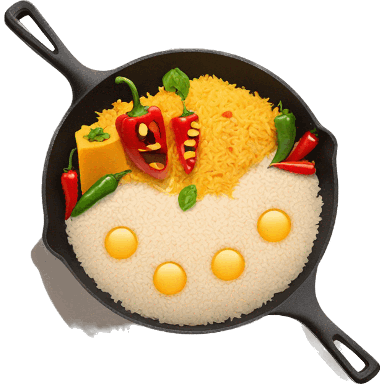 skillet with rice, peppers, and cheese emoji