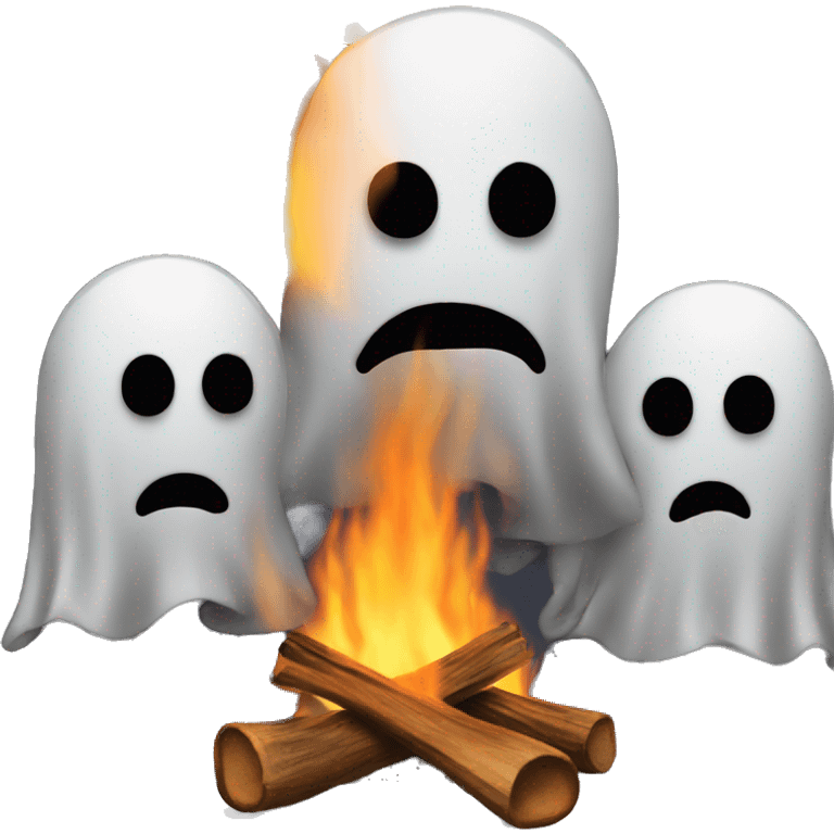 Ghosts stare at man around bonfire emoji