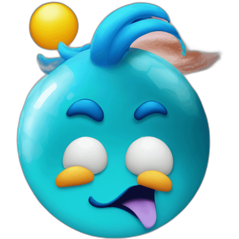 planet Neptune with a cartoon saluting chicken face emoji