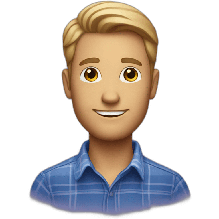 "Avatar of a white man with a light beard, wearing a blue plaid shirt, on a purple gradient." emoji