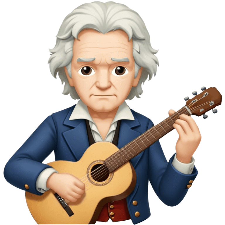 Older white haired Beethoven with guitar emoji