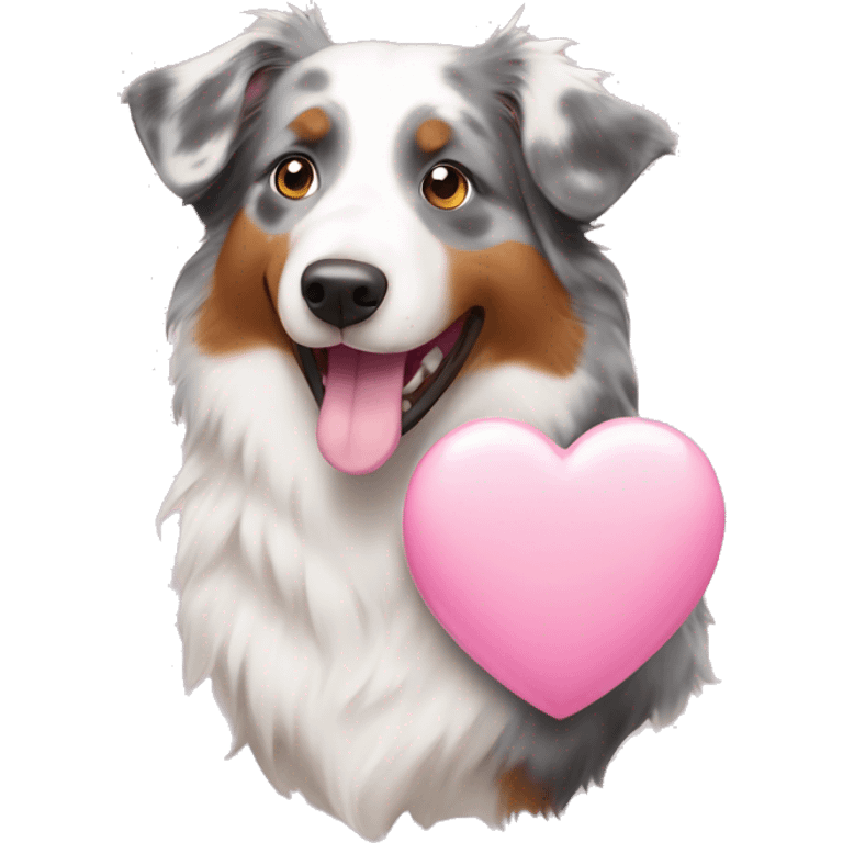 australian shepherd holding light pink heart in its mouth emoji