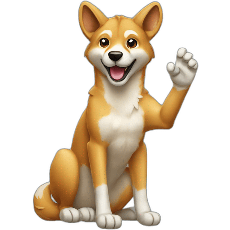 A dingo waving hi emoji