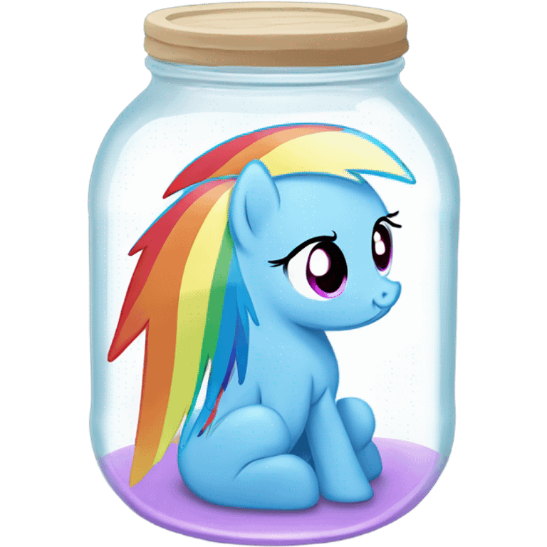 My little pony Rainbow Dash sad in a jar with milk at the bottom of the jar emoji