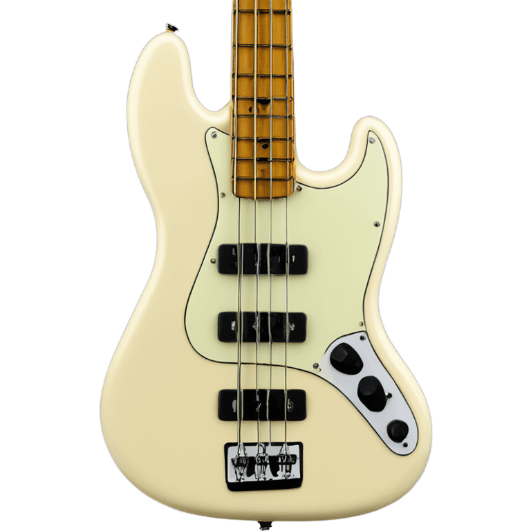 Cream colored fender fretless jazz bass white pearl pod pick guard emoji