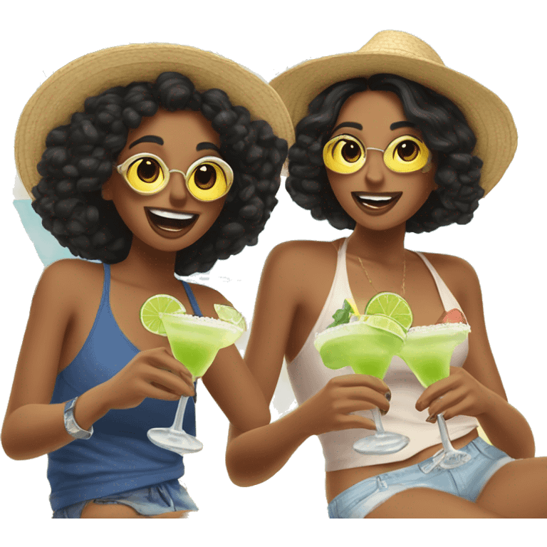 Two Latina best friends enjoying a little margarita at the beach  emoji