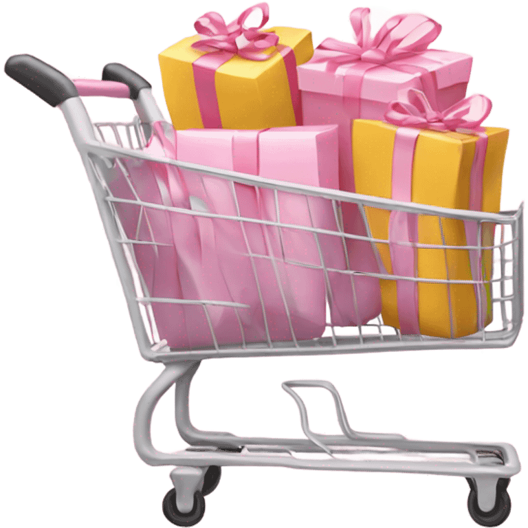 shopping cart full of light pink gift bags emoji