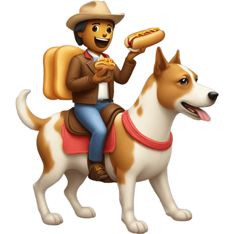 Dog eating a hot dog and riding a horse emoji