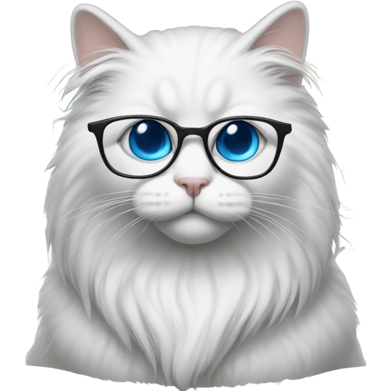 white long hair cat with blue eyes with glasses reading notes emoji