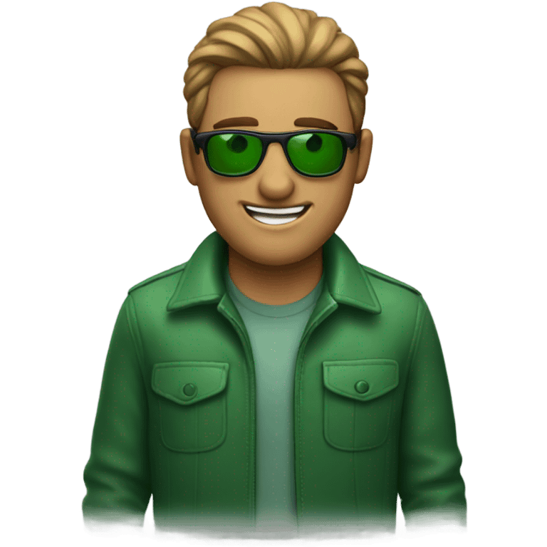 Smiling man with sunglasses and green eyes emoji