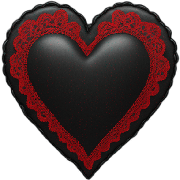 Wide black leather heart with red lace border emoji