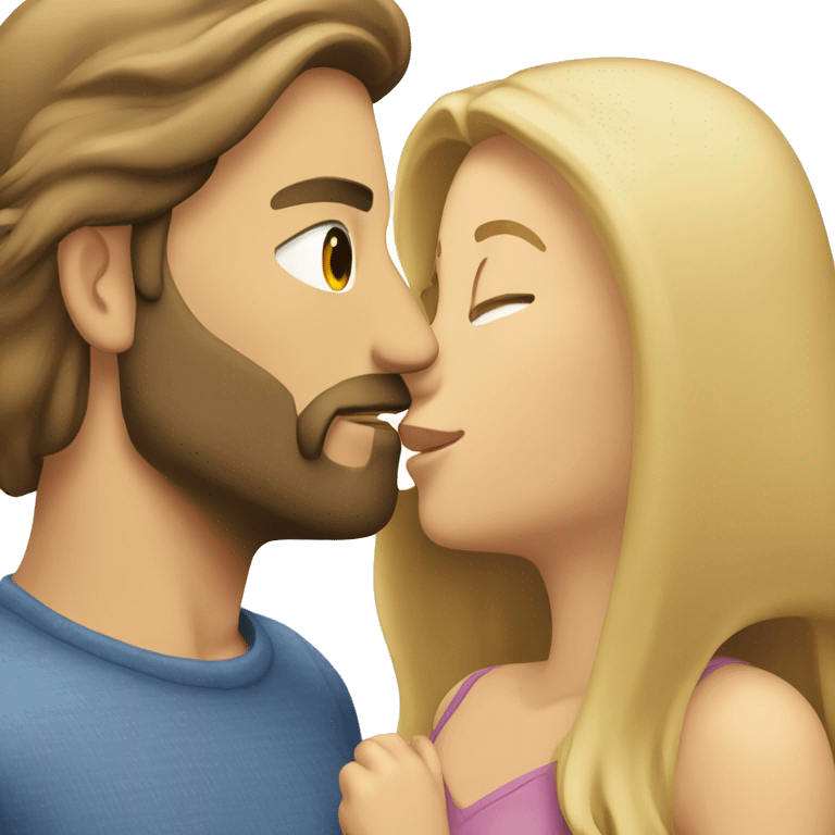 Brunette guy with beard kissing blond girl with long hair emoji