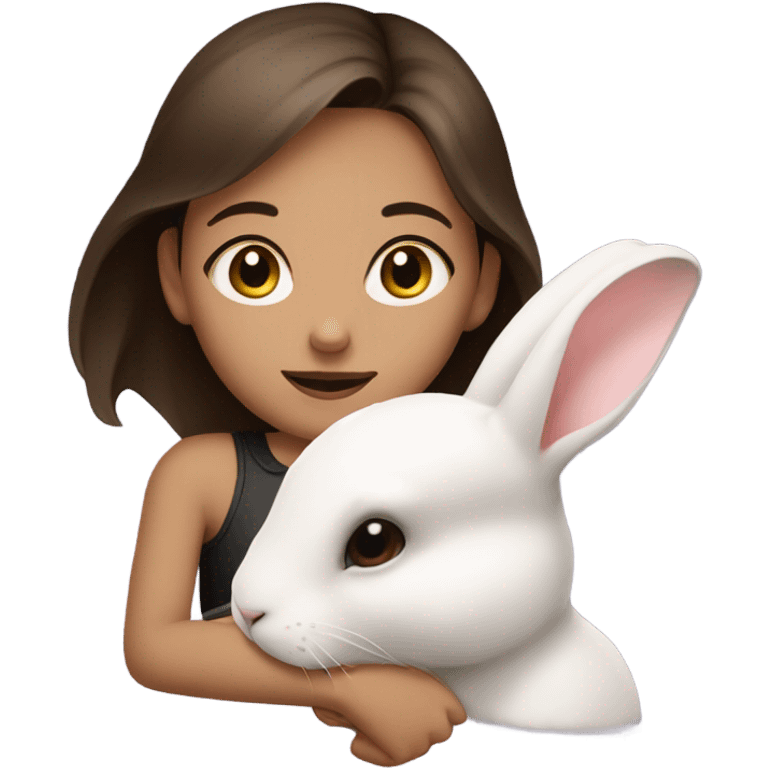 Brunette girl and brown light rabbit  With black spot and snout emoji