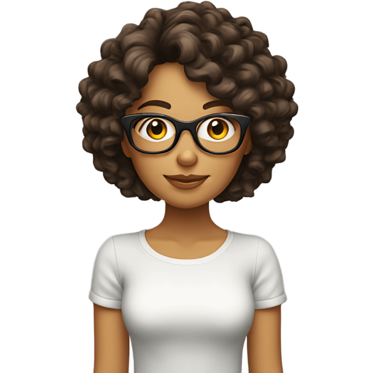 chica con cabello no tan rizado de tez clara, lentes emoji