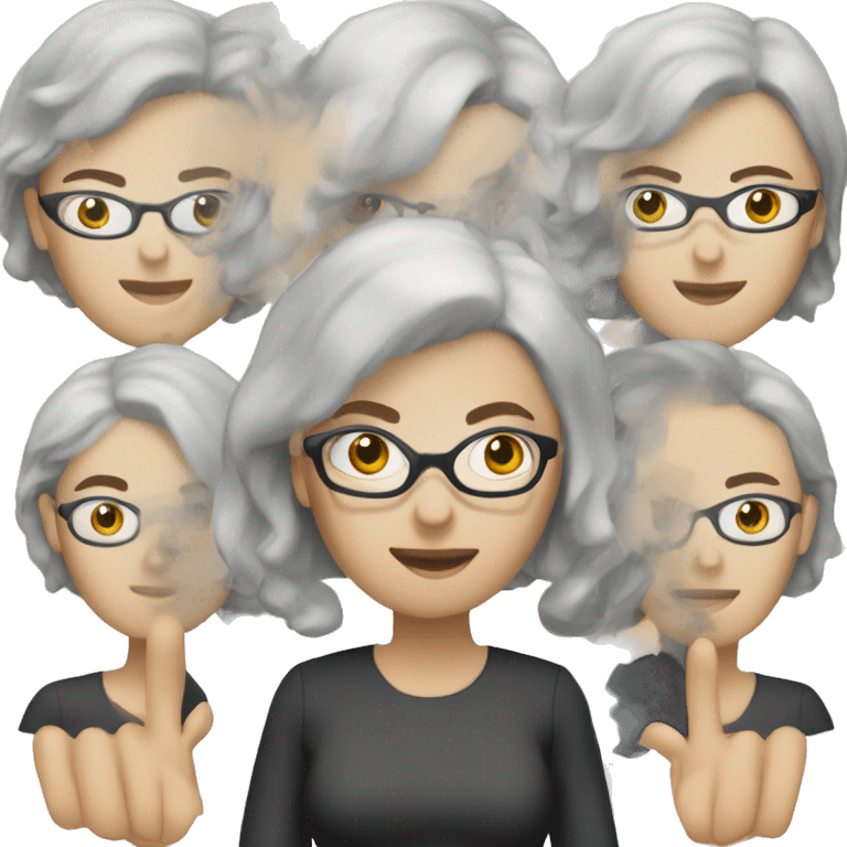 Caucasian Female, grayish white bob hairstyle, black glasses, round face emoji