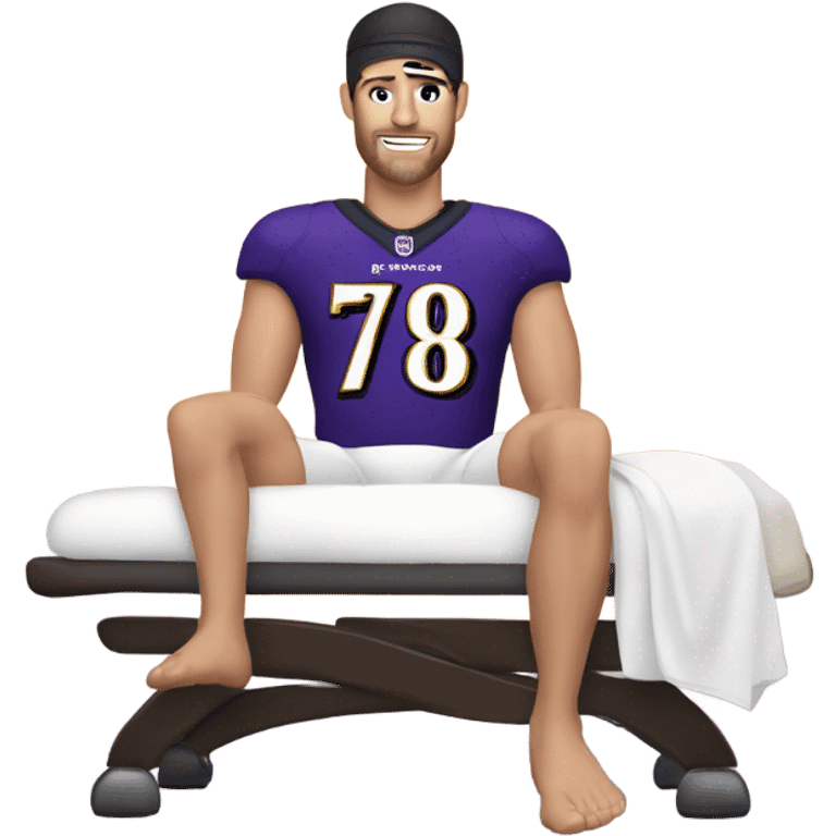 Baltimore Ravens Justin Tucker on a massage table emoji