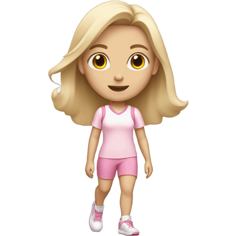 white girl  in light pink sport clothes walking emoji