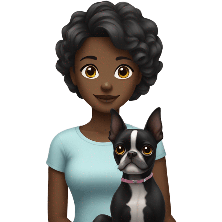 black boston terrier with wavy haired girl emoji