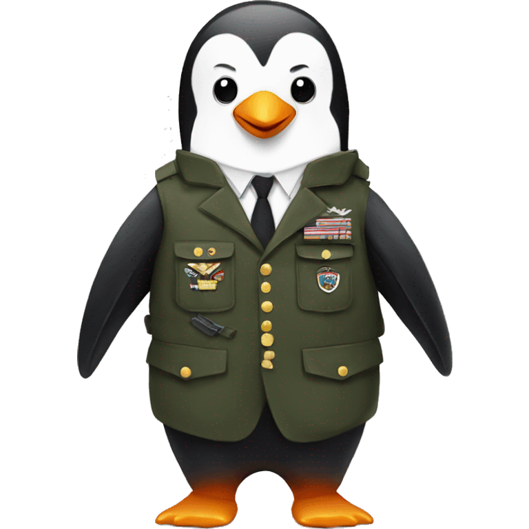 A penguin with an military suit emoji