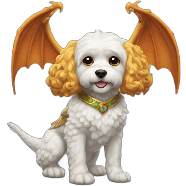 White cavapoo as dragon with wings from World of Warcraft  emoji