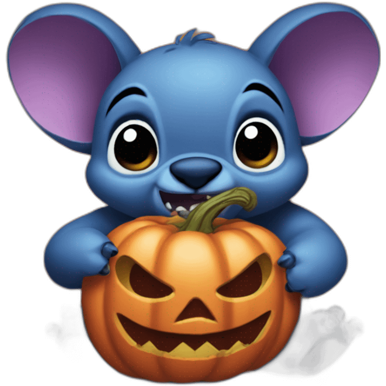 Stitch holding a chumpkin emoji