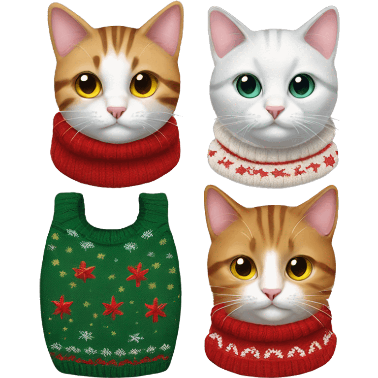 four cats wearing Christmas sweaters emoji