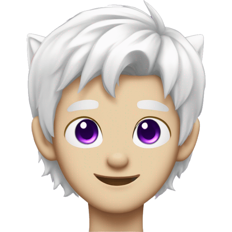 White hair catboy cat ears, purple eyes, smirking emoji