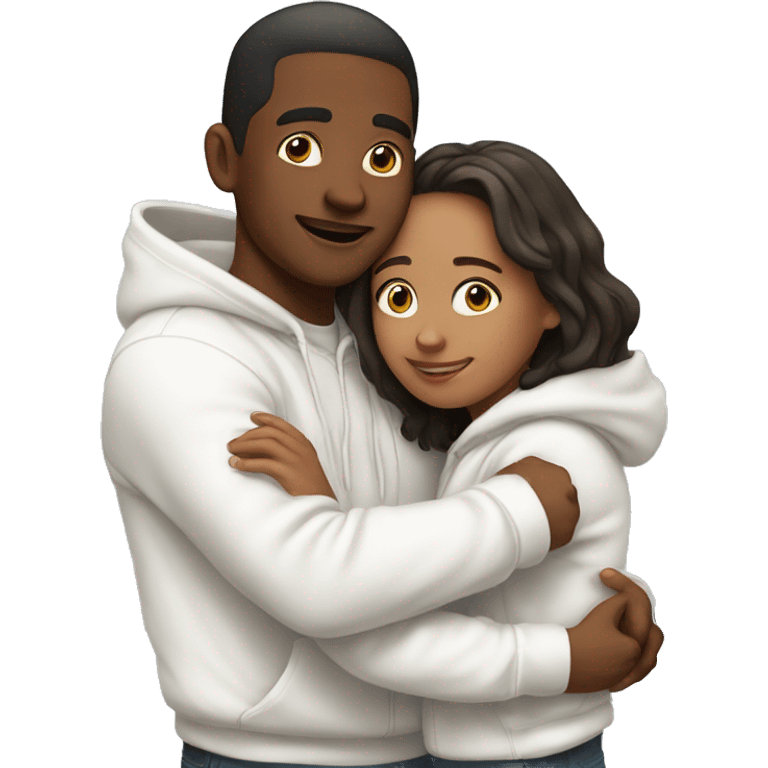 An emoji of a man wearing a white hoodie, standing next to his sister. He is hugging her warmly, showing a close sibling bond emoji