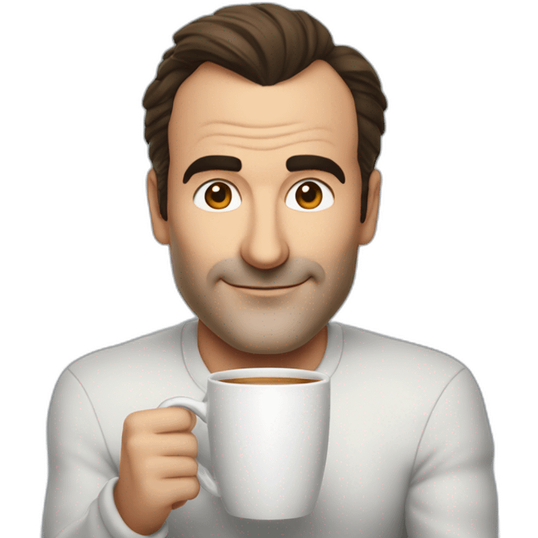 Jean dujardin avec une tasse emoji