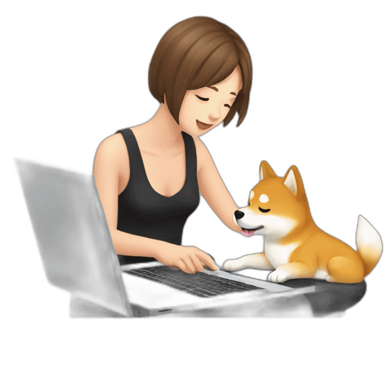 25 yo student typing on laptop with a shiba next to it emoji