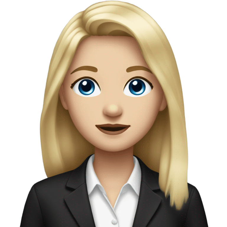 a girl with medium length blonde hair, blue eyes, wearing a black suit and a white collared shirt emoji