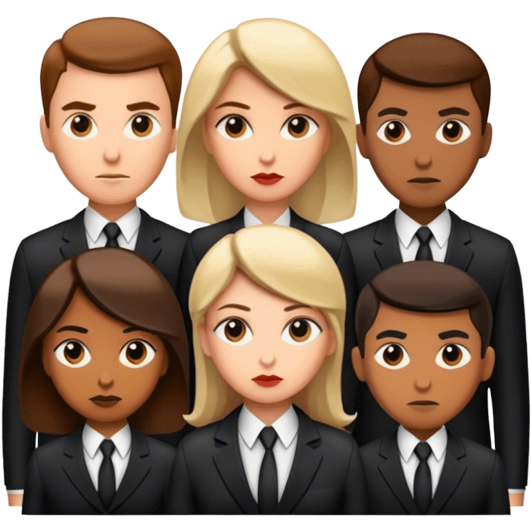 A group of secret intelligence agents in formal suits, with one being a woman and the rest being men. They appear serious, professional, and mysterious, working together as a team emoji