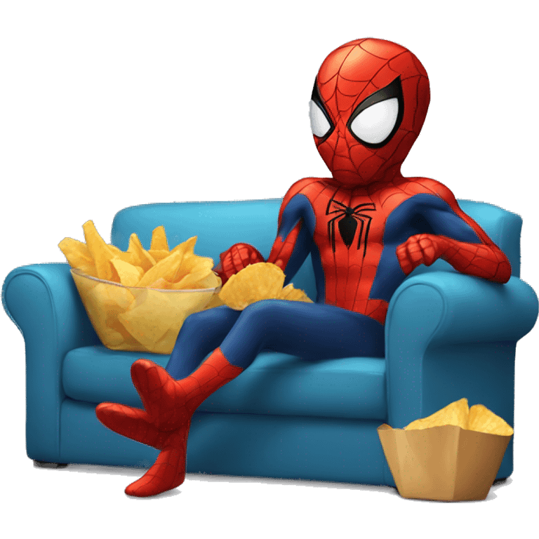 spiderman eating chips on sofa emoji